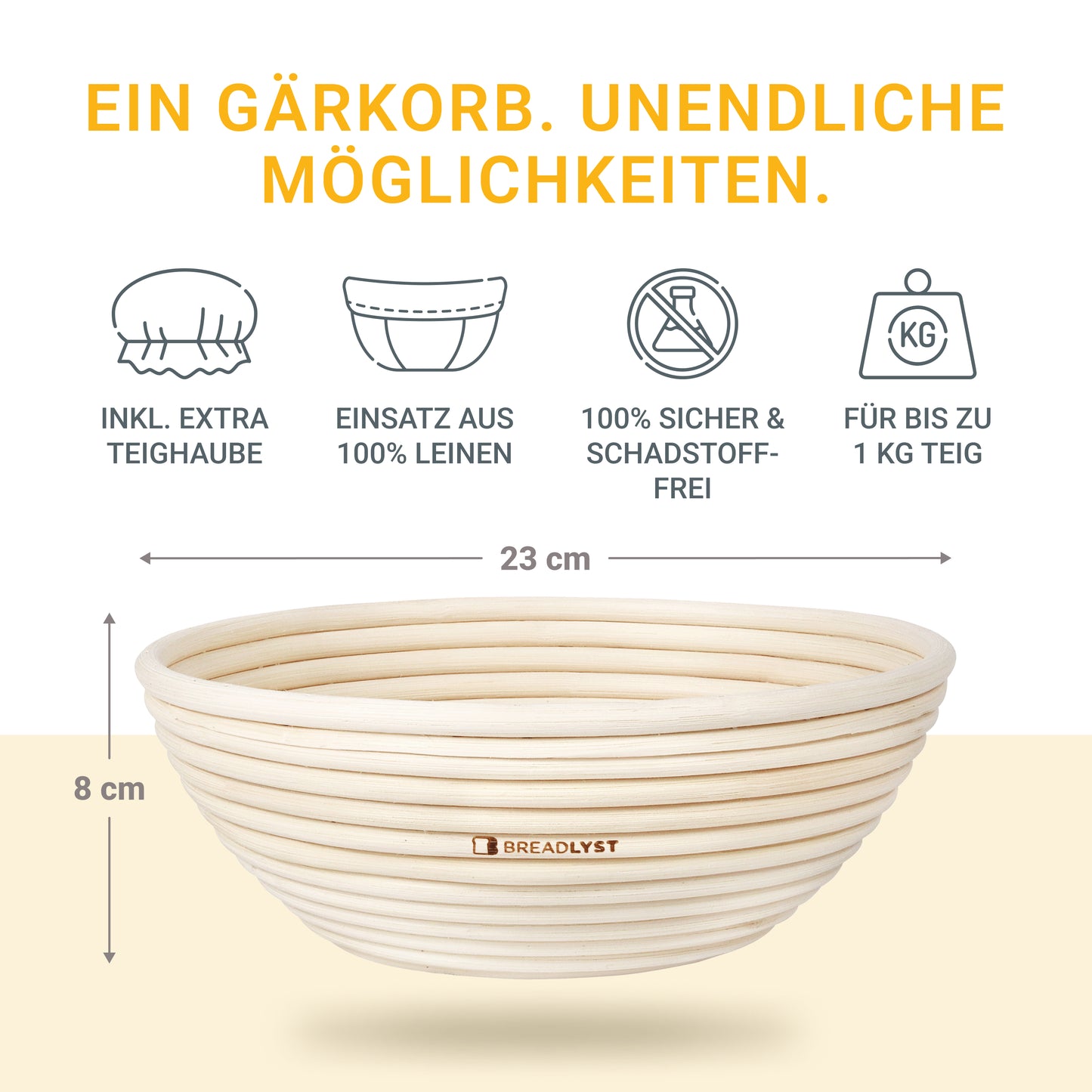 Premium Gärkorb Set mit Leinen-Einsatz und Abdeckhaube