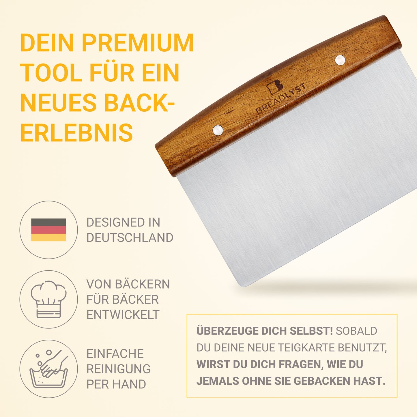 Premium-Teigkarte aus Edelstahl mit Holz-Griff