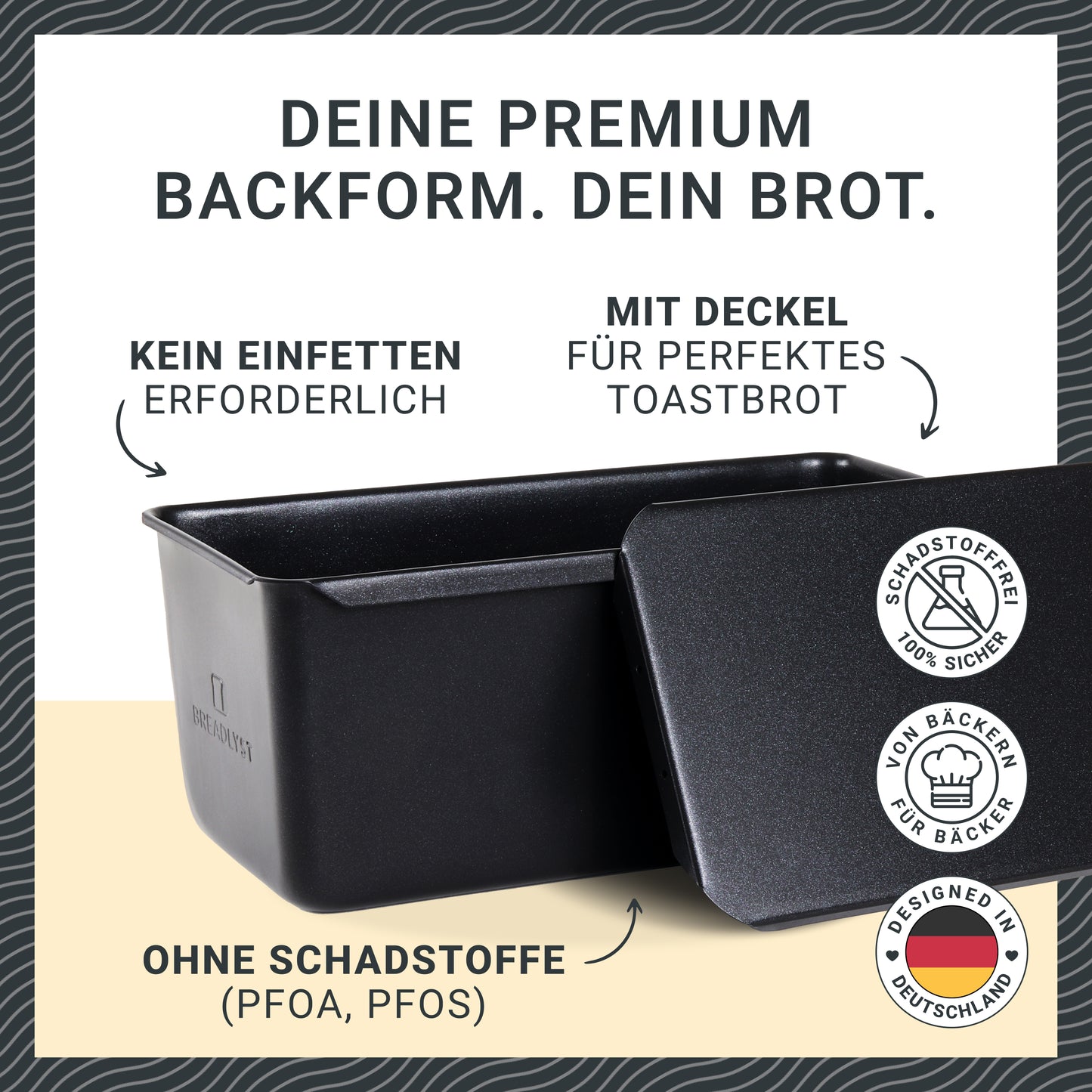 Premium-Kastenbackform mit Deckel und Antihaftbeschichtung