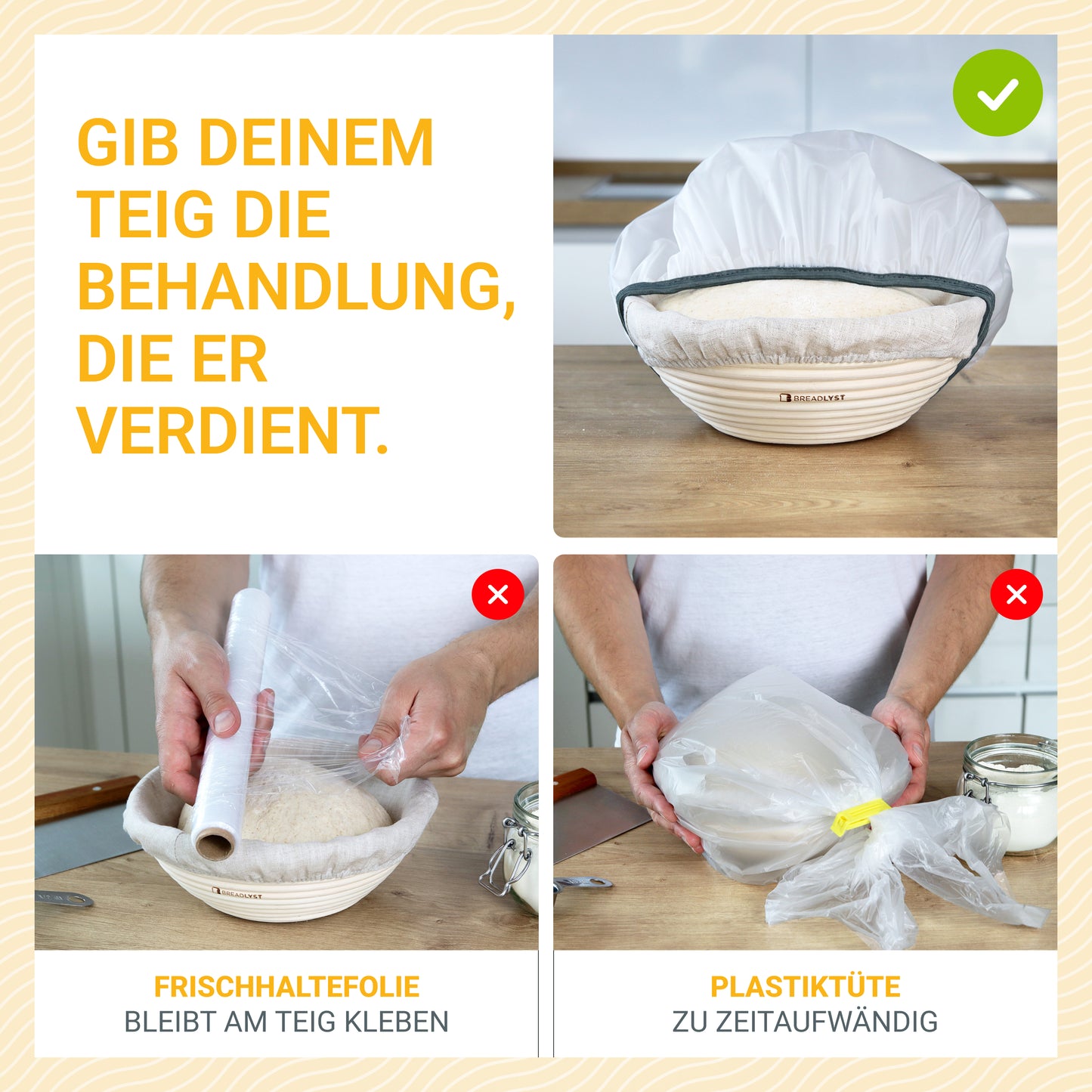 2 Stück Premium Abdeckhauben für Gärkorb, Topf und Lebensmittel