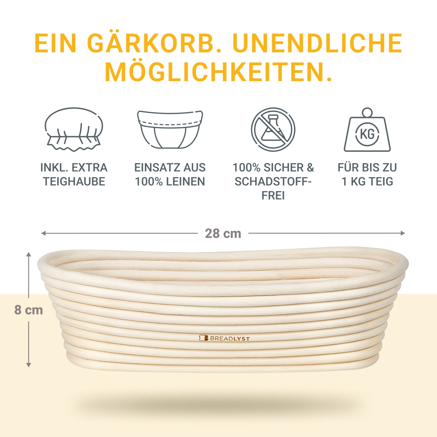 Premium Gärkorb Set mit Leinen-Einsatz und Abdeckhaube