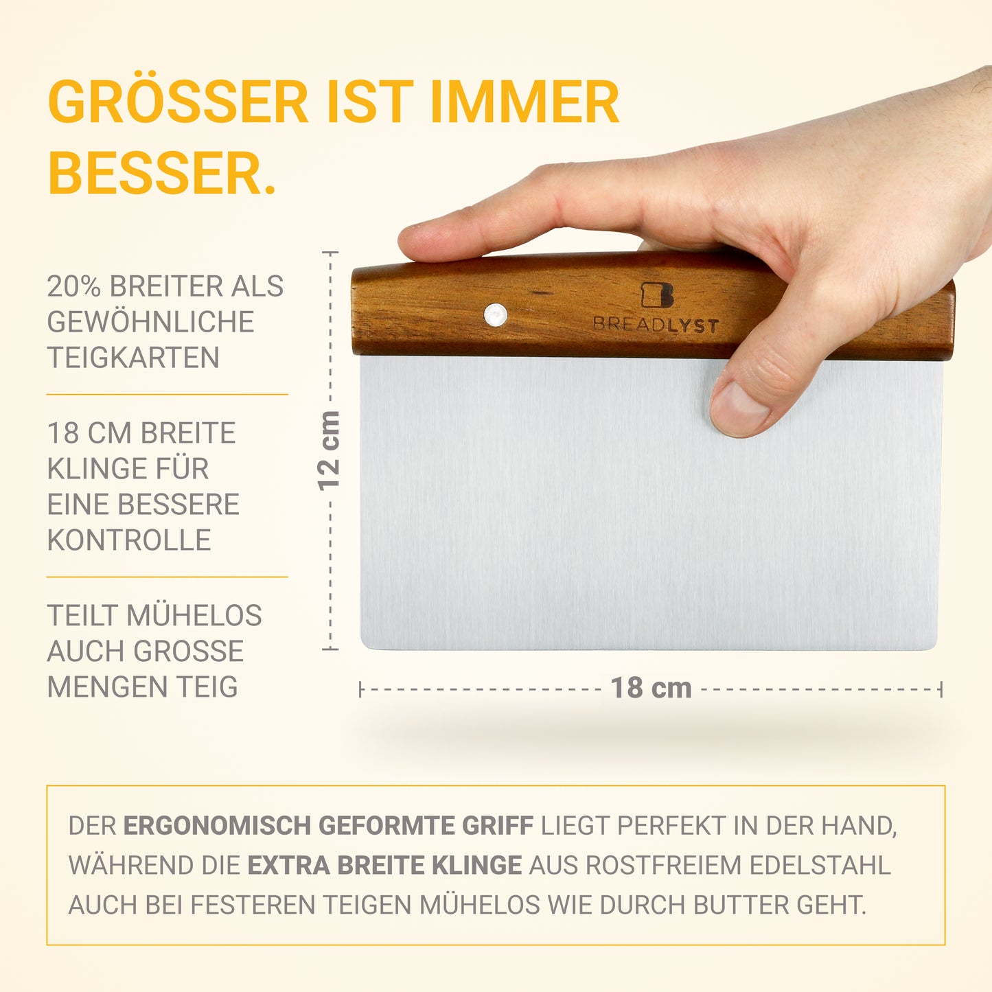 Premium-Teigkarte aus Edelstahl mit Holz-Griff