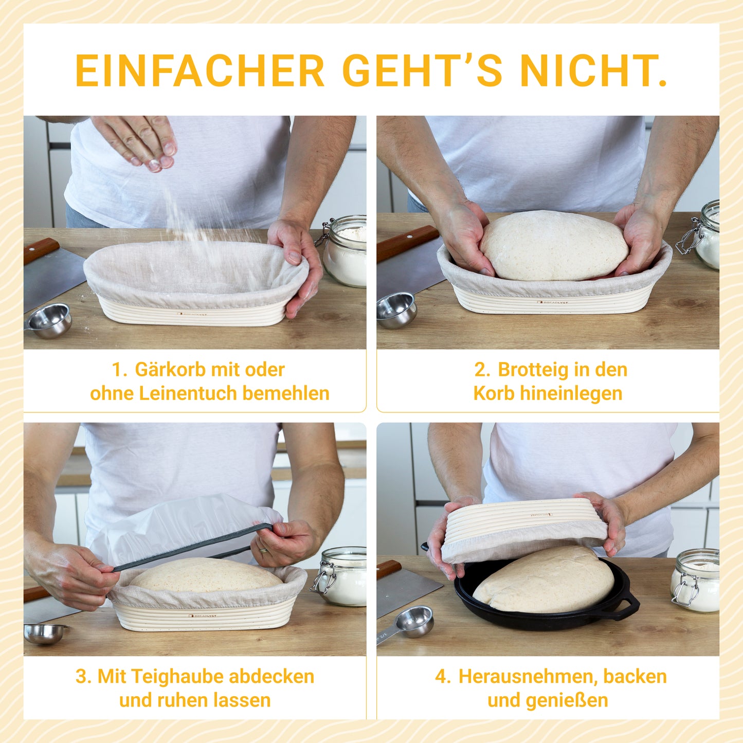 Premium Gärkorb Set mit Leinen-Einsatz und Abdeckhaube