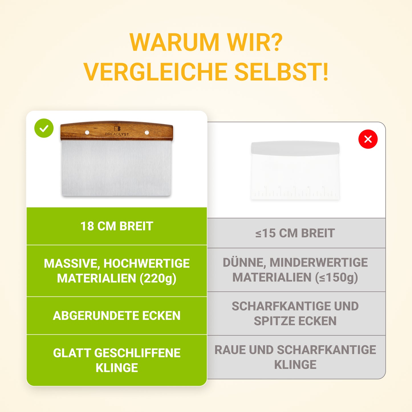 Premium-Teigkarte aus Edelstahl mit Holz-Griff